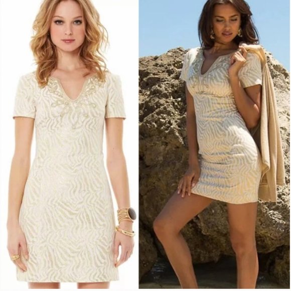Lilly Pulitzer Dresses & Skirts - Lilly Pulitzer Gold Jacquard Milannia Shift Dress